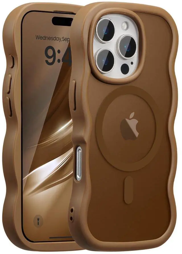 Main image of SOEWIOU Magnetic for iPhone 15 Pro Max Case, Compatible with MagSafe, Transparent Wave Frame Design Case Soft Edge Cover Cute Clear Matte Shockproof Protective Phone Case, Gold