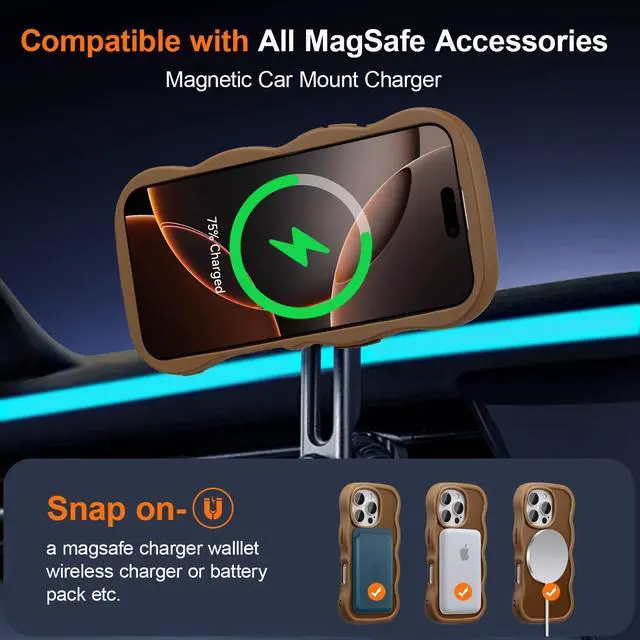 Alt view image 2 of 6 - SOEWIOU Magnetic for iPhone 15 Pro Max Case, Compatible with MagSafe, Transparent Wave Frame Design Case Soft Edge Cover Cute Clear Matte Shockproof Protective Phone Case, Gold