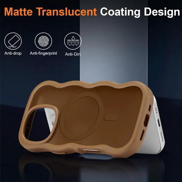 Alt view image 3 of 6 - SOEWIOU Magnetic for iPhone 15 Pro Max Case, Compatible with MagSafe, Transparent Wave Frame Design Case Soft Edge Cover Cute Clear Matte Shockproof Protective Phone Case, Gold