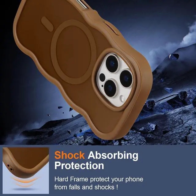 Alt view image 6 of 6 - SOEWIOU Magnetic for iPhone 15 Pro Max Case, Compatible with MagSafe, Transparent Wave Frame Design Case Soft Edge Cover Cute Clear Matte Shockproof Protective Phone Case, Gold