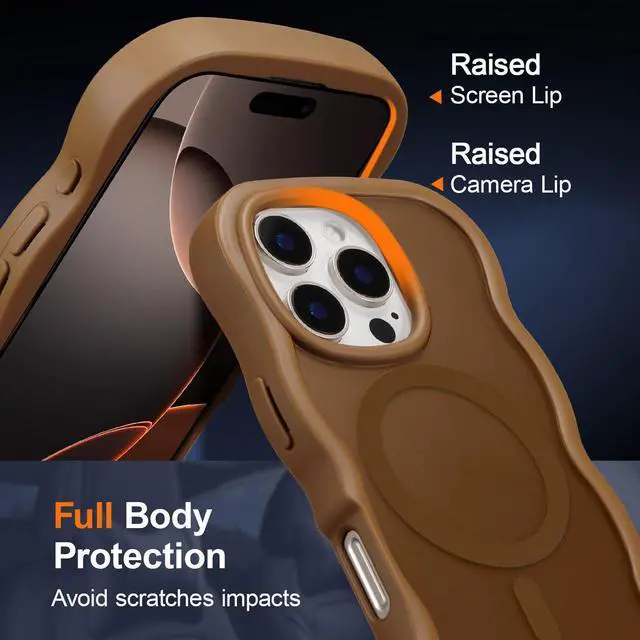 Alt view image 4 of 6 - SOEWIOU Magnetic for iPhone 15 Pro Max Case, Compatible with MagSafe, Transparent Wave Frame Design Case Soft Edge Cover Cute Clear Matte Shockproof Protective Phone Case, Gold