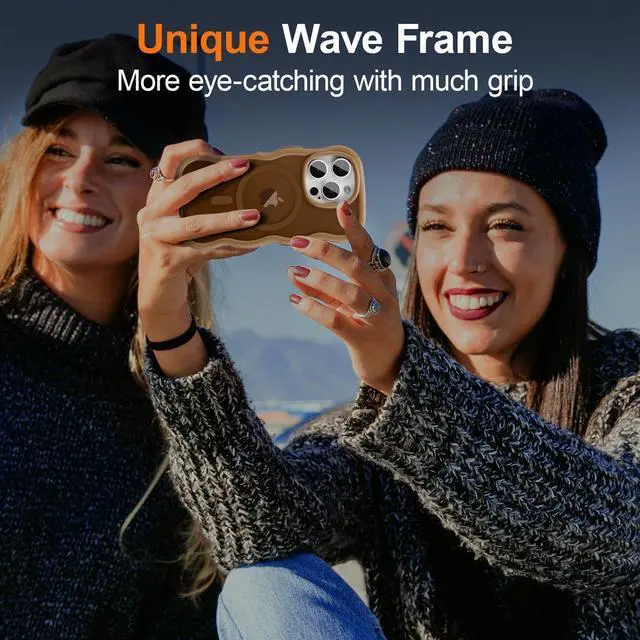 Alt view image 5 of 6 - SOEWIOU Magnetic for iPhone 15 Pro Max Case, Compatible with MagSafe, Transparent Wave Frame Design Case Soft Edge Cover Cute Clear Matte Shockproof Protective Phone Case, Gold