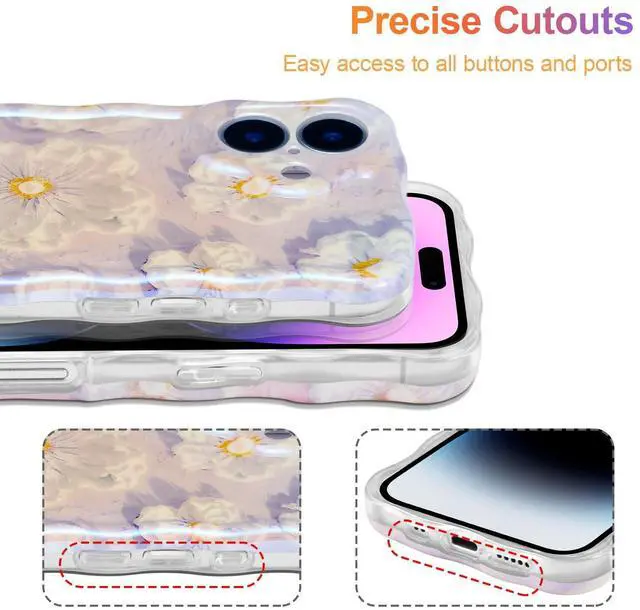 Alt view image 5 of 7 - SOEWIOU Case for iPhone 16 Plus, Colorful Retro Oil Painting Flower Laser Glossy Pattern Cute Curly Wave Edge Exquisite Phone Cover Stylish Durable TPU Protective Case for Girl Women - Light Purple