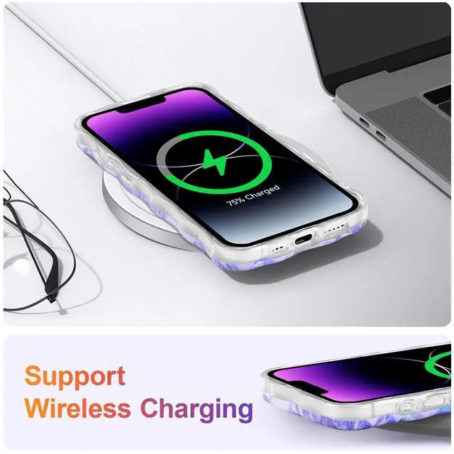 Alt view image 6 of 7 - SOEWIOU Case for iPhone 16e, Colorful Retro Oil Painting Printed Flower Laser Glossy Pattern Cute Curly Wave Edge Exquisite Phone Cover Stylish Durable TPU Protective Case for Girl Women - Purple