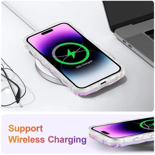 Alt view image 6 of 7 - SOEWIOU Case for iPhone 16 Plus, Colorful Retro Oil Painting Flower Laser Glossy Pattern Cute Curly Wave Edge Exquisite Phone Cover Stylish Durable TPU Protective Case for Girl Women - Pink Peony