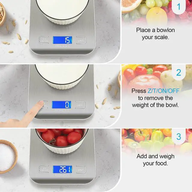 Alt view image 3 of 14 - SOEWIOU Food Scale, Kitchen Scale, Weight Scale Grams and Ounces for Weight Loss, Baking, Cooking, Keto and Meal Prep, LCD Display, 304 Stainless Steel