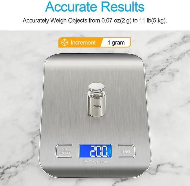 Alt view image 4 of 14 - SOEWIOU Food Scale, Kitchen Scale, Weight Scale Grams and Ounces for Weight Loss, Baking, Cooking, Keto and Meal Prep, LCD Display, 304 Stainless Steel