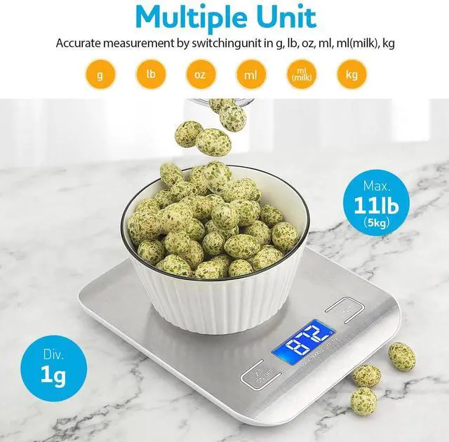 Alt view image 5 of 14 - SOEWIOU Food Scale, Kitchen Scale, Weight Scale Grams and Ounces for Weight Loss, Baking, Cooking, Keto and Meal Prep, LCD Display, 304 Stainless Steel