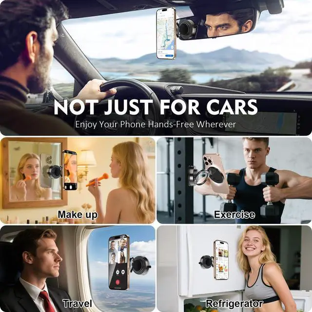 Alt view image 2 of 7 - SOEWIOU Cup Phone Mount 360° Rotatable Dual-Axis Phone Stand Vacuum Magnetic Car Phone Holder for Mag-Safe 98LBS Portable Cell Phone Holder for Makeup/Gym/Mirror,IP Hone 16 15 14 13 12 All Smartphone