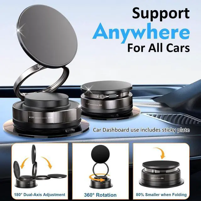 Alt view image 3 of 7 - SOEWIOU Cup Phone Mount 360° Rotatable Dual-Axis Phone Stand Vacuum Magnetic Car Phone Holder for Mag-Safe 98LBS Portable Cell Phone Holder for Makeup/Gym/Mirror,IP Hone 16 15 14 13 12 All Smartphone