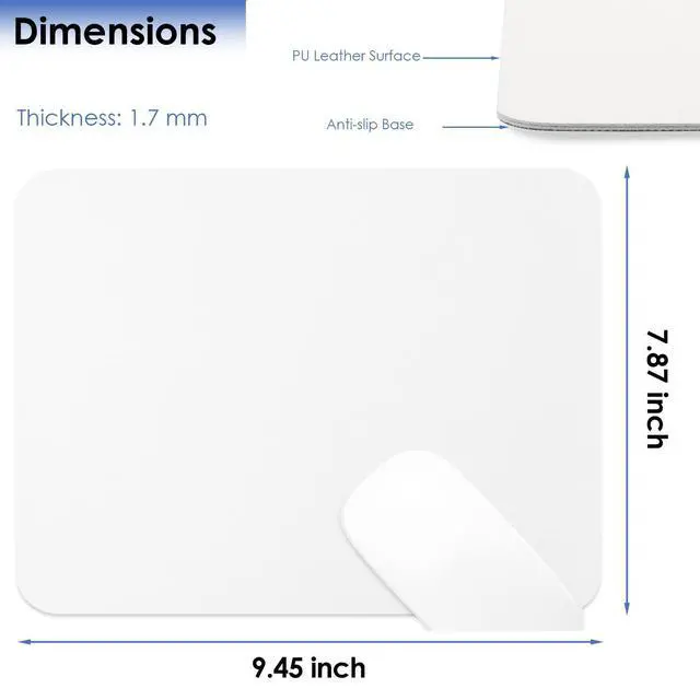Alt view image 2 of 7 - SOEWIOU ProElife Mouse Pad 9.4'' x 7.8'' Slim Mat for Computer Laptop Accessories, Waterproof PU Leather Mouse Pad with Anti-Slip Base Rectangle Mousepad for Home Office School Mouse (White)