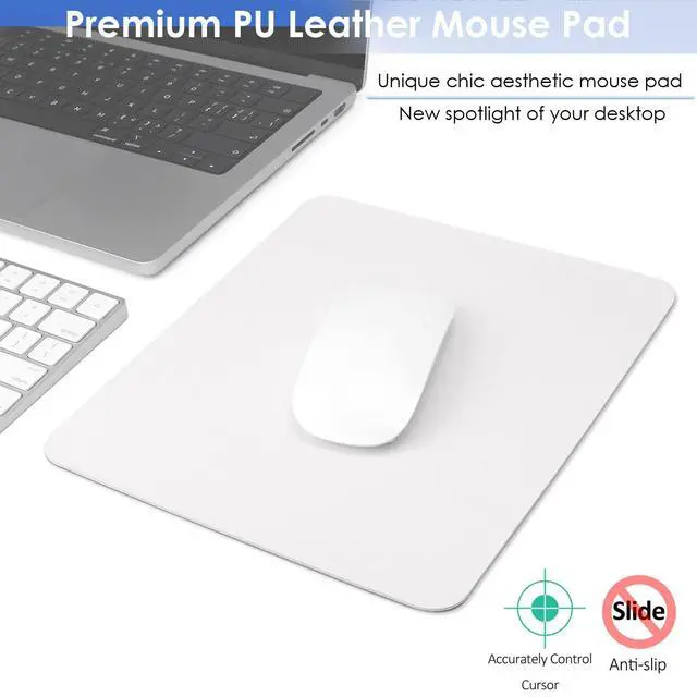Alt view image 3 of 7 - SOEWIOU ProElife Mouse Pad 9.4'' x 7.8'' Slim Mat for Computer Laptop Accessories, Waterproof PU Leather Mouse Pad with Anti-Slip Base Rectangle Mousepad for Home Office School Mouse (White)