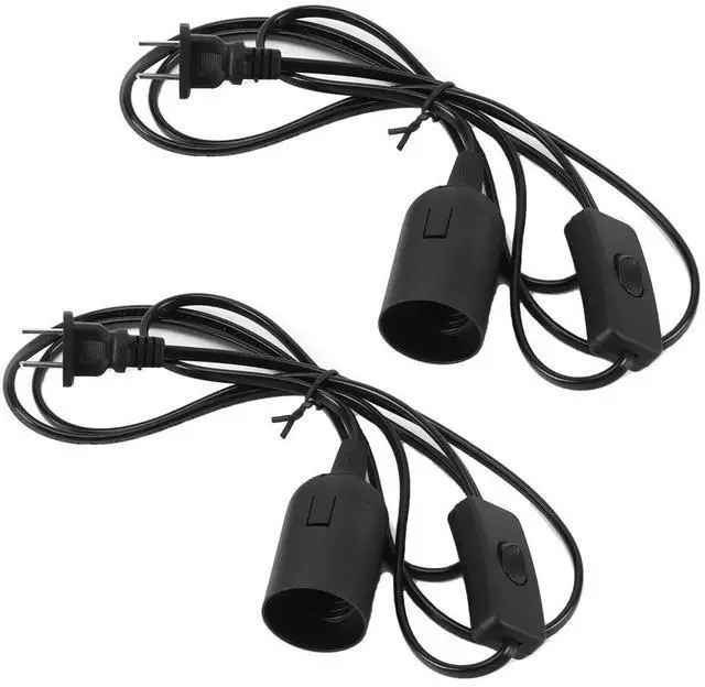 Main image of SOEWIOU 2 Pcs E26/E27 LED Light Socket with 5.9FT Extension Cord, On/Off Switch, US AC Power Plugs for Pendant Lighting Bulb Lamp - Kitchen, Bedroom (Black)