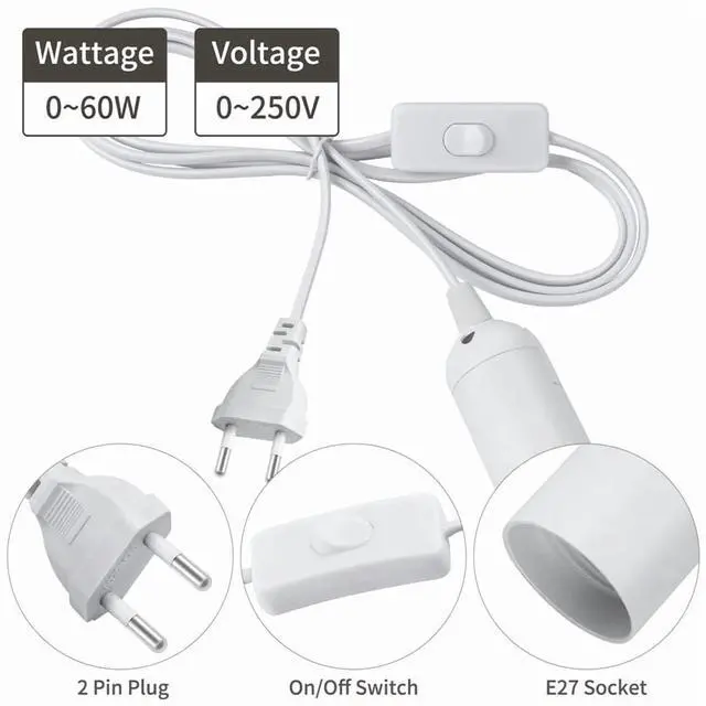 Alt view image 5 of 7 - SOEWIOU 2 Pcs E26/E27 LED Light Socket with 5.9FT Extension Cord, On/Off Switch, US AC Power Plugs for Pendant Lighting Bulb Lamp - Kitchen, Bedroom (Black)