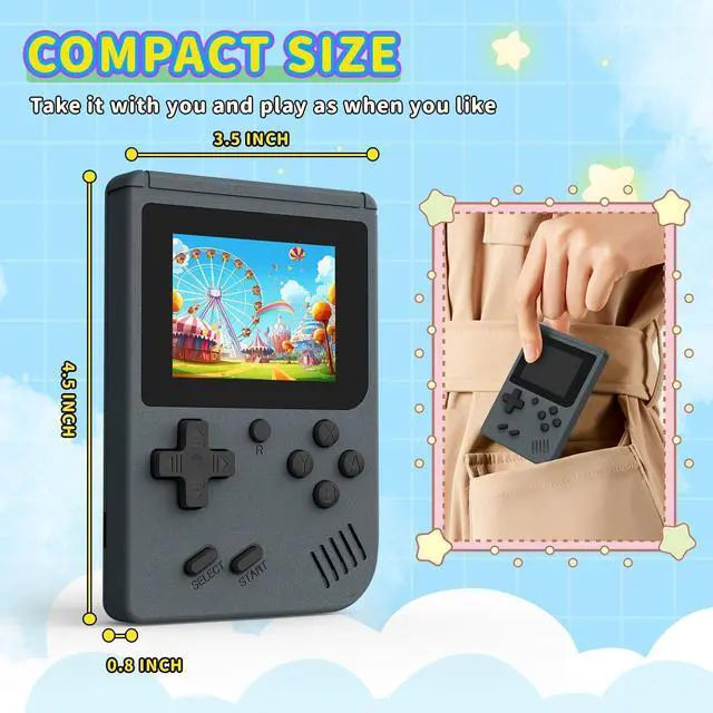 Alt view image 4 of 7 - SOEWIOU Retro Gaming Console, Portable Video Game Console with 3.0 inch IPS Screen and Preloaded 400 Classic Video Games, Mini Retro Handheld Game Console (Gray)