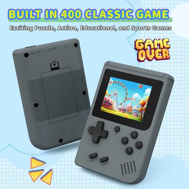 Alt view image 5 of 7 - SOEWIOU Retro Gaming Console, Portable Video Game Console with 3.0 inch IPS Screen and Preloaded 400 Classic Video Games, Mini Retro Handheld Game Console (Gray)