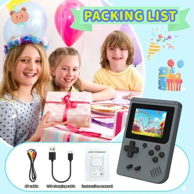 Alt view image 7 of 7 - SOEWIOU Retro Gaming Console, Portable Video Game Console with 3.0 inch IPS Screen and Preloaded 400 Classic Video Games, Mini Retro Handheld Game Console (Gray)