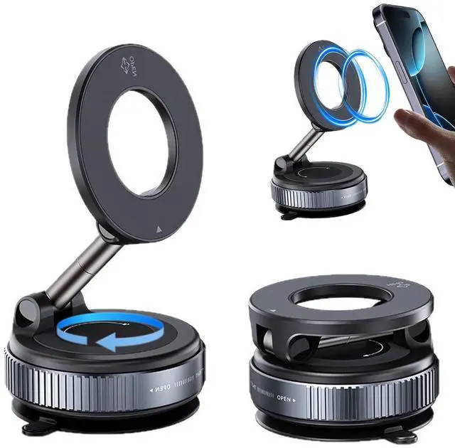 Main image of SOEWIOU Magnetic Phone Holder Car with Vacuum Technology, Mobile Phone Holder, Strong Suction Cup, 360° Adjustable for Dashboard, Windscreen, Compatible with iPhone 12-16 Samsung S24 Ultra, Black