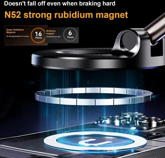 Alt view image 4 of 7 - SOEWIOU Magnetic Phone Holder Car with Vacuum Technology, Mobile Phone Holder, Strong Suction Cup, 360° Adjustable for Dashboard, Windscreen, Compatible with iPhone 12-16 Samsung S24 Ultra, Black