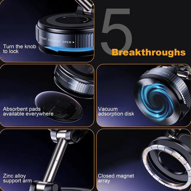 Alt view image 5 of 7 - SOEWIOU Magnetic Phone Holder Car with Vacuum Technology, Mobile Phone Holder, Strong Suction Cup, 360° Adjustable for Dashboard, Windscreen, Compatible with iPhone 12-16 Samsung S24 Ultra, Black