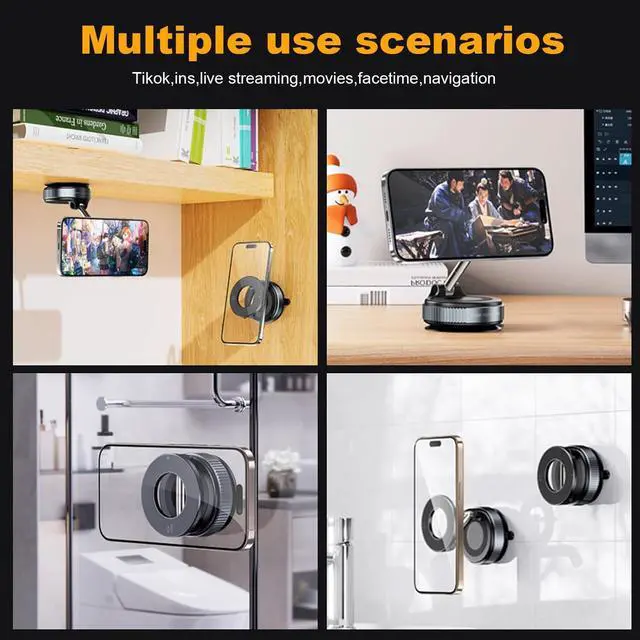 Alt view image 6 of 7 - SOEWIOU Magnetic Phone Holder Car with Vacuum Technology, Mobile Phone Holder, Strong Suction Cup, 360° Adjustable for Dashboard, Windscreen, Compatible with iPhone 12-16 Samsung S24 Ultra, Black