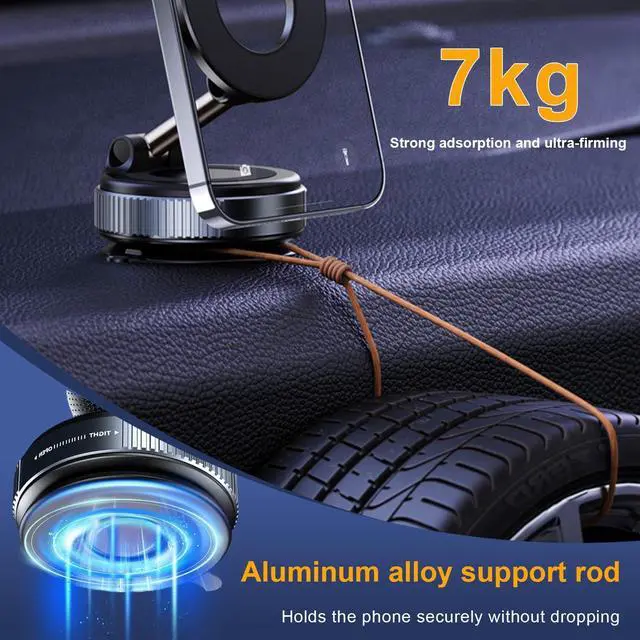 Alt view image 7 of 7 - SOEWIOU Magnetic Phone Holder Car with Vacuum Technology, Mobile Phone Holder, Strong Suction Cup, 360° Adjustable for Dashboard, Windscreen, Compatible with iPhone 12-16 Samsung S24 Ultra, Black