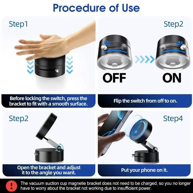 Alt view image 5 of 7 - SOEWIOU Suction Magnetic Phone Holder, Adjustable Vacuum Magnetic Car Phone Holder Foldable Vacuum Magnetic Cell Phone Holder Stand Suction Phone mount for iPhone 16/15/14/13/12/Gym/Shower/Car/Mirror