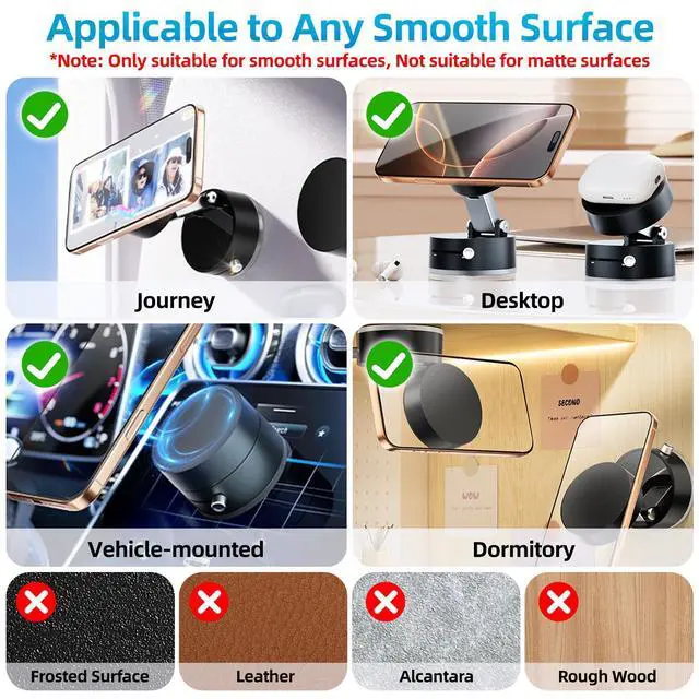 Alt view image 6 of 7 - SOEWIOU Suction Magnetic Phone Holder, Adjustable Vacuum Magnetic Car Phone Holder Foldable Vacuum Magnetic Cell Phone Holder Stand Suction Phone mount for iPhone 16/15/14/13/12/Gym/Shower/Car/Mirror