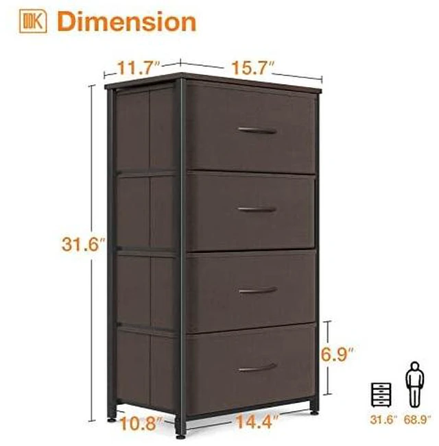 Alt view image 3 of 7 - ODK Small Dresser for Bedroom with 4 Storage Drawers, Brown