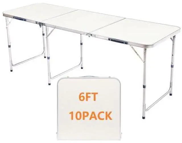 Main image of 6FT Tri-Fold Dining Table 10 Pack, Portable Aluminum Picnic Table with Adjustable Height, Foldable Lightweight Collapsible Camp Tables Desks with Carrying Handle for Indoor Outdoor Events