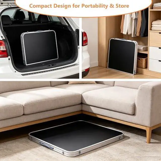 Alt view image 7 of 7 - 4 Foot Folding Table 3-Position Adjustable Height, 5Pack Lightweight Fold-in-Half Utility Table for Outdoor Picnic BBQ Camping Fishing RV Beach, Aluminum Frame, MDF Desktop, Carrying Handle