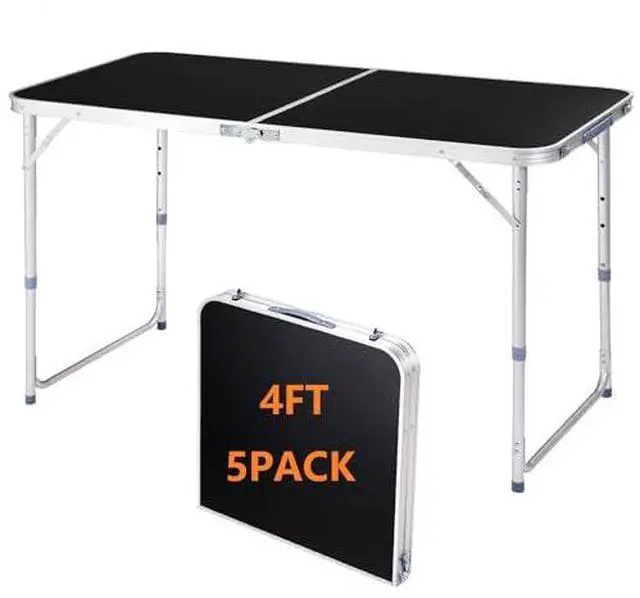 Main image of 4 Foot Folding Table 3-Position Adjustable Height, 5Pack Lightweight Fold-in-Half Utility Table for Outdoor Picnic BBQ Camping Fishing RV Beach, Aluminum Frame, MDF Desktop, Carrying Handle