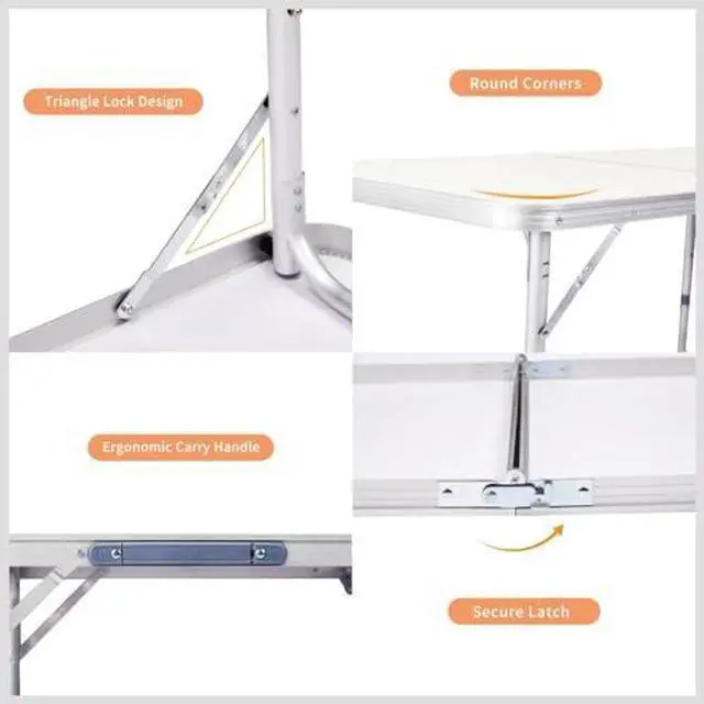 Alt view image 4 of 7 - 6FT Tri-Fold Dining Table 10 Pack, Portable Aluminum Picnic Table with Adjustable Height, Foldable Lightweight Collapsible Camp Tables Desks with Carrying Handle for Indoor Outdoor Events