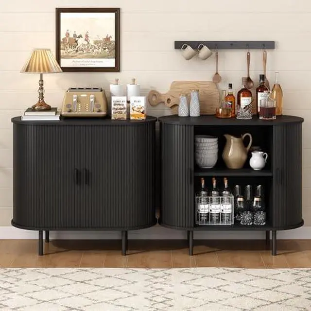 Alt view image 3 of 7 - ONBRILL 31.5" Sideboard Buffet Cabinet with Storage, Storage Cabinet with Sliding Door & Adjustable Shelf, Modern Accent Coffee Bar Console Table for Kitchen, Entryway, Black