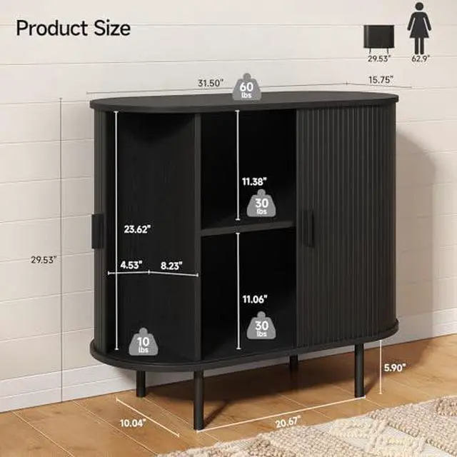 Alt view image 2 of 7 - ONBRILL 31.5" Sideboard Buffet Cabinet with Storage, Storage Cabinet with Sliding Door & Adjustable Shelf, Modern Accent Coffee Bar Console Table for Kitchen, Entryway, Black
