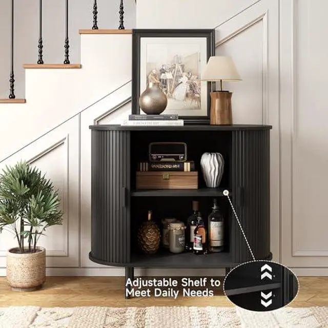 Alt view image 4 of 7 - ONBRILL 31.5" Sideboard Buffet Cabinet with Storage, Storage Cabinet with Sliding Door & Adjustable Shelf, Modern Accent Coffee Bar Console Table for Kitchen, Entryway, Black