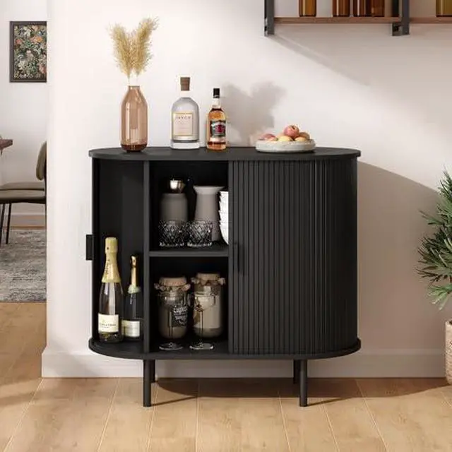 Alt view image 5 of 7 - ONBRILL 31.5" Sideboard Buffet Cabinet with Storage, Storage Cabinet with Sliding Door & Adjustable Shelf, Modern Accent Coffee Bar Console Table for Kitchen, Entryway, Black
