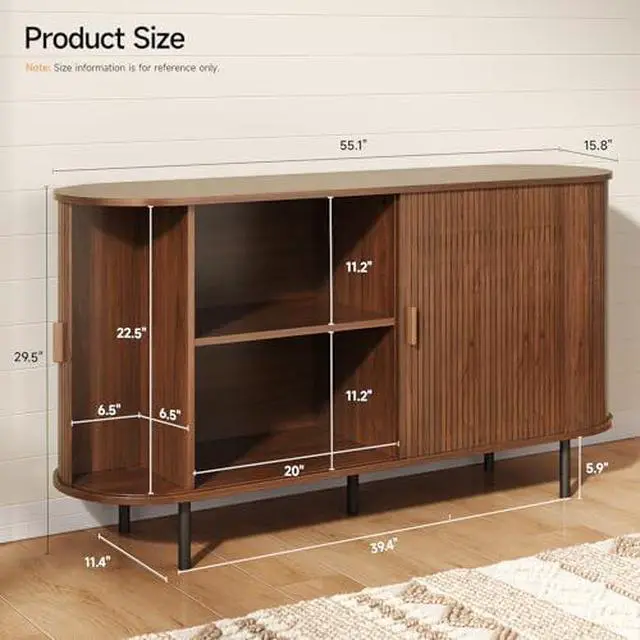 Alt view image 2 of 7 - ONBRILL 55" Sideboard Buffet Cabinet with Storage, Sliding Door & Adjustable Shelf, Modern Accent Coffee Bar Console Table for Kitchen, Entryway, Walnut