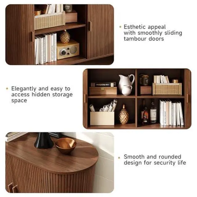 Alt view image 4 of 7 - ONBRILL 55" Sideboard Buffet Cabinet with Storage, Sliding Door & Adjustable Shelf, Modern Accent Coffee Bar Console Table for Kitchen, Entryway, Walnut