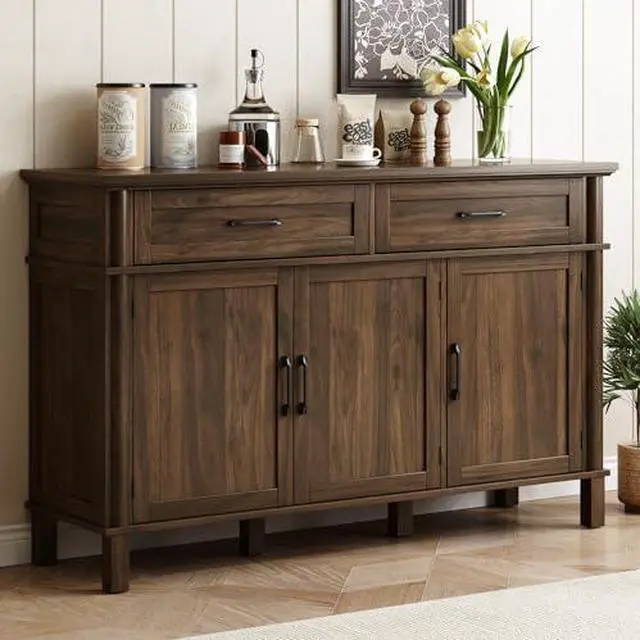 Main image of ONBRILL 55 Inch Buffet Cabinet with Storage, Farmhouse Sideboard Buffet w/2 Drawers and 3 Doors, Wood Coffee Bar Cabinet with Adjustable Shelves, Sideboard Storage for Kitchen, Living Room, Walnut