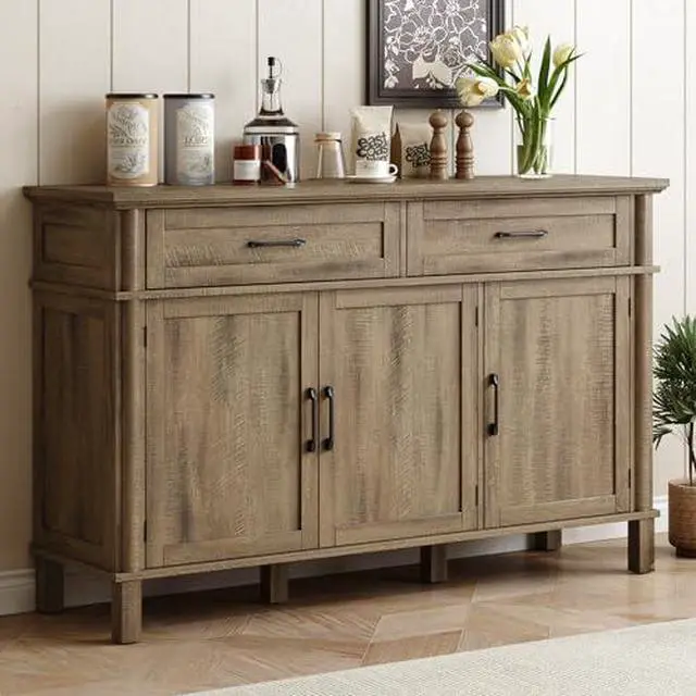 Main image of ONBRILL 55 Inch Buffet Cabinet with Storage, Farmhouse Sideboard Buffet w/2 Drawers and 3 Doors, Coffee Bar Cabinet with Adjustable Shelves, Sideboard Storage for Kitchen, Living Room, Washed Grey