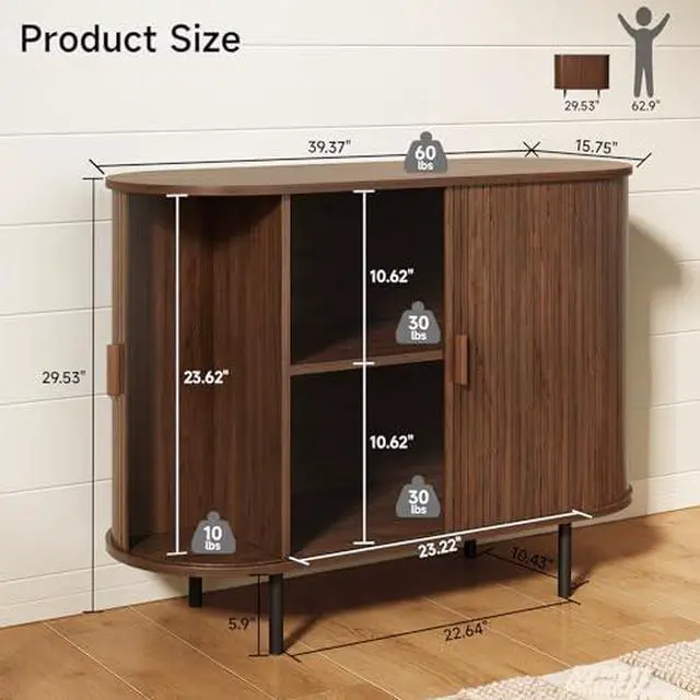 Alt view image 2 of 6 - ONBRILL 40" Sideboard Buffet Cabinet with Storage, Storage Cabinet with Sliding Door & Adjustable Shelf, Modern Accent Coffee Bar Console Table for Kitchen, Entryway, Walnut