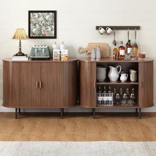 Alt view image 3 of 6 - ONBRILL 40" Sideboard Buffet Cabinet with Storage, Storage Cabinet with Sliding Door & Adjustable Shelf, Modern Accent Coffee Bar Console Table for Kitchen, Entryway, Walnut
