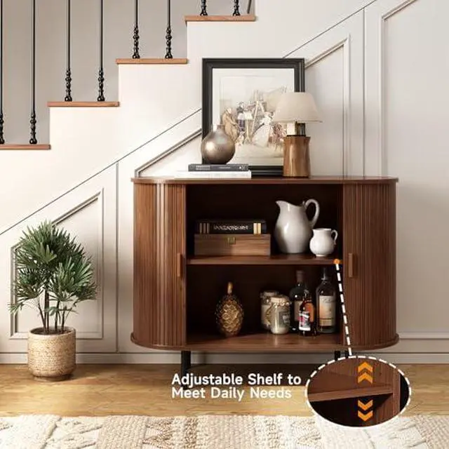 Alt view image 4 of 6 - ONBRILL 40" Sideboard Buffet Cabinet with Storage, Storage Cabinet with Sliding Door & Adjustable Shelf, Modern Accent Coffee Bar Console Table for Kitchen, Entryway, Walnut