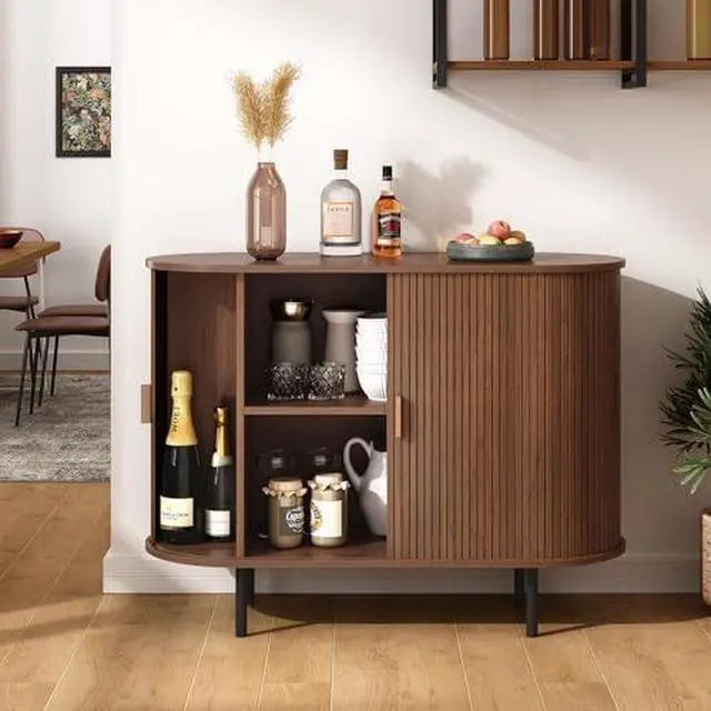 Alt view image 5 of 6 - ONBRILL 40" Sideboard Buffet Cabinet with Storage, Storage Cabinet with Sliding Door & Adjustable Shelf, Modern Accent Coffee Bar Console Table for Kitchen, Entryway, Walnut
