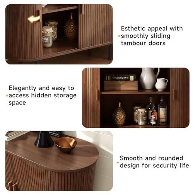 Alt view image 6 of 6 - ONBRILL 40" Sideboard Buffet Cabinet with Storage, Storage Cabinet with Sliding Door & Adjustable Shelf, Modern Accent Coffee Bar Console Table for Kitchen, Entryway, Walnut