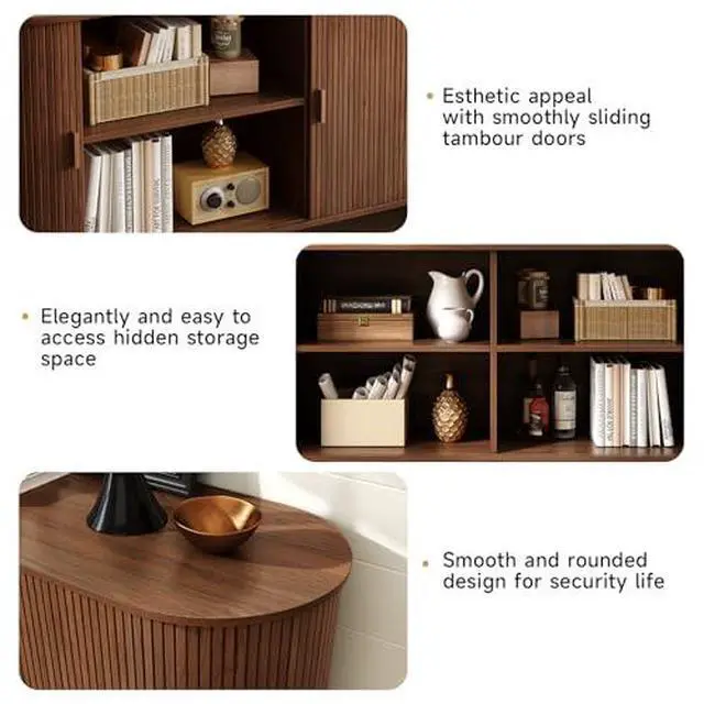 Alt view image 5 of 7 - ONBRILL 63" Sideboard Buffet Cabinet with Storage, Storage Cabinet with Sliding Door & Adjustable Shelf, Modern Accent Coffee Bar Console Table for Kitchen, Entryway, Walnut