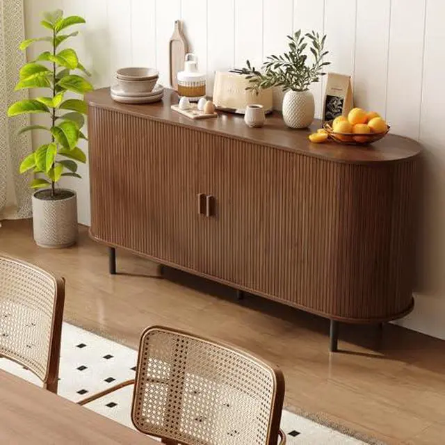 Alt view image 6 of 7 - ONBRILL 63" Sideboard Buffet Cabinet with Storage, Storage Cabinet with Sliding Door & Adjustable Shelf, Modern Accent Coffee Bar Console Table for Kitchen, Entryway, Walnut