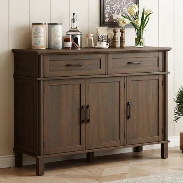 Main image of ONBRILL 48 Inch Buffet Cabinet with Storage, Farmhouse Sideboard Buffet w/2 Drawers and 3 Doors, Wood Coffee Bar Cabinet with Adjustable Shelves, Sideboard Storage for Kitchen, Living Room, Brown