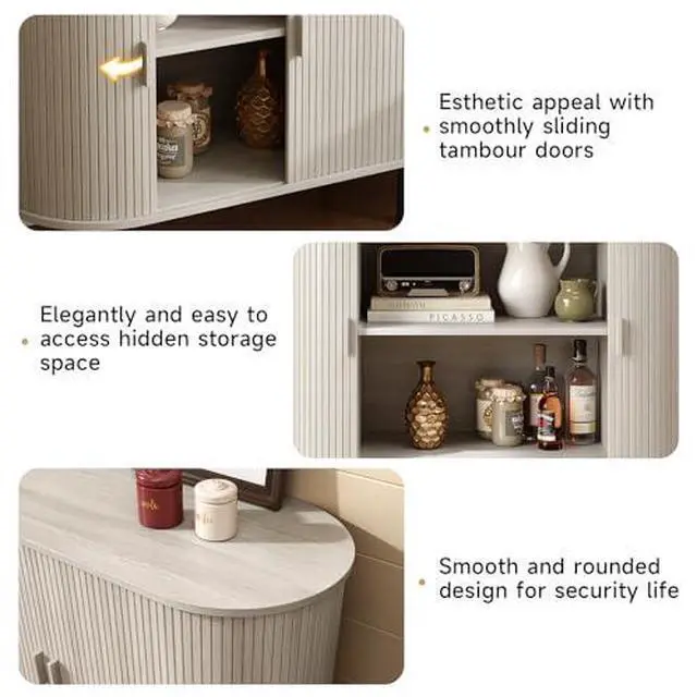 Alt view image 5 of 7 - ONBRILL 40" Sideboard Buffet Cabinet with Storage, Storage Cabinet with Sliding Door & Adjustable Shelf, Modern Accent Coffee Bar Console Table for Kitchen, Entryway, Natural White